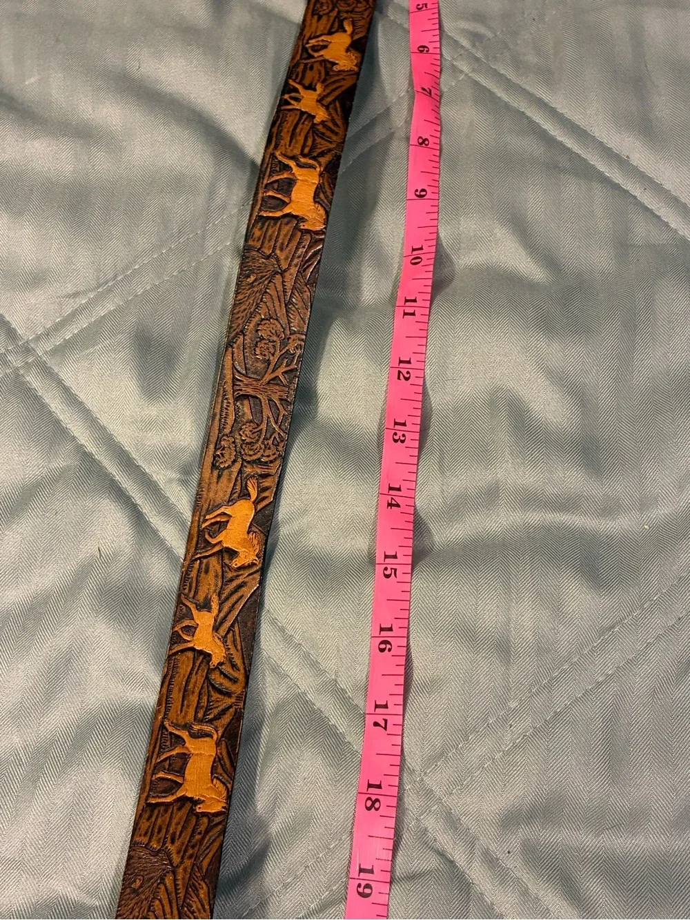 Wrangler Tooled Brown Leather Belt with Silver Horse Buckle